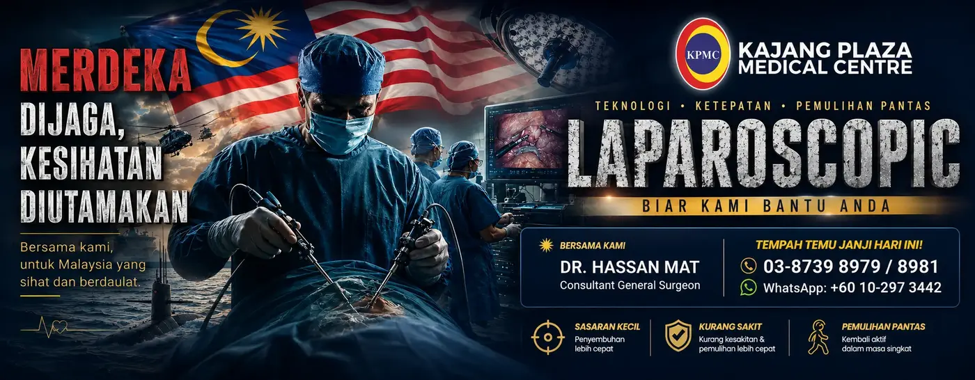 KPMC laparoscopic surgery campaign artwork featuring Dr Hassan Mat