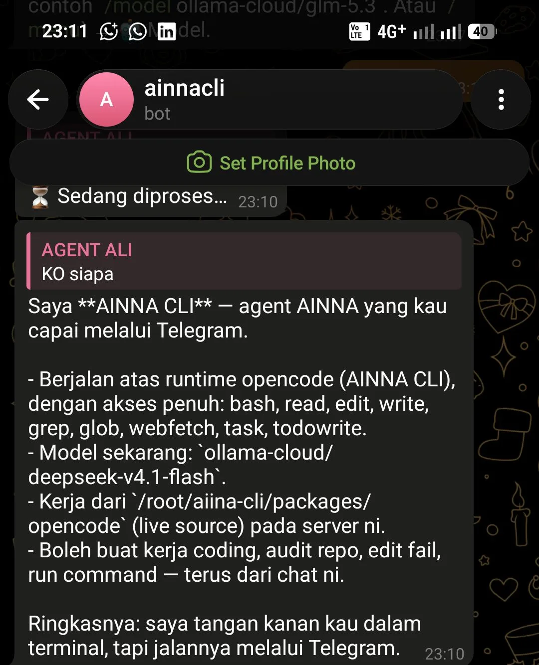 AINNA智能体 AI can now receive and execute instructions directly through Telegram.