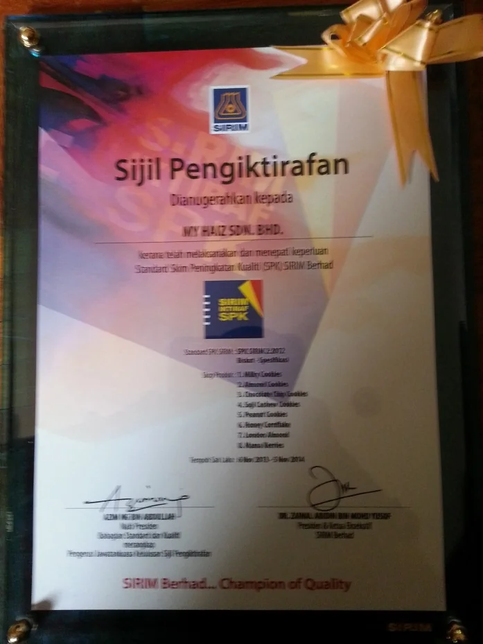 ANUGERAH-SIJIL PENGIKTIRAFAN — Sijil Pengiktirafan ke atas produk atas dasar — telah melaksanakan dan menepati keperluan — Standard SKIM PENINGKATAN SIRIM — (SPK)SIRIM BERHAD