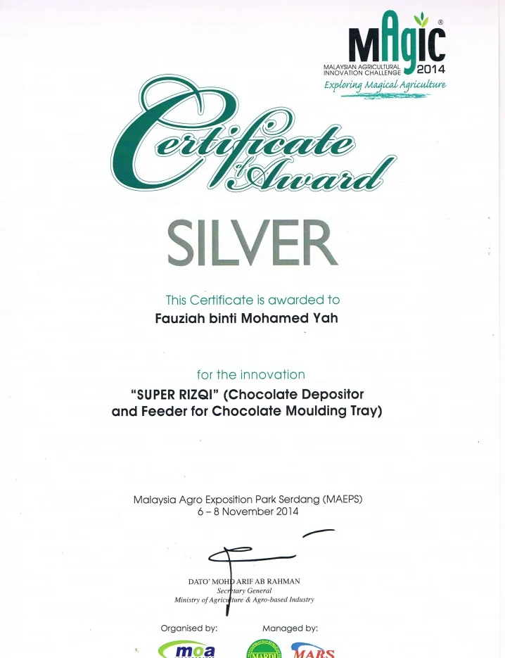 MAGIC 2014- — MALAYSIAN AGRICULTURAL INNOVATION CHALLENGE — SILVER AWARD — AWARD CERTIFICATION