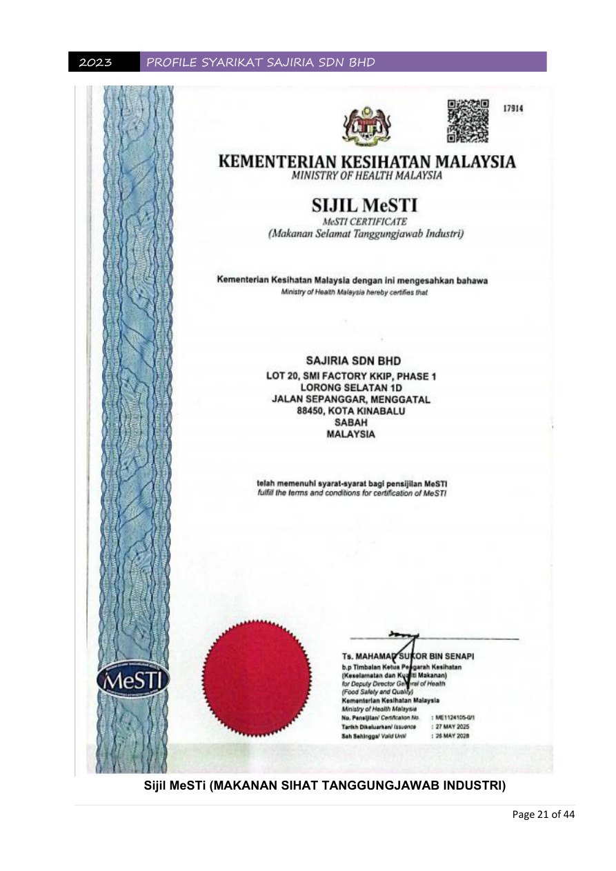 Article image: Sajiria Halal and Food Safety History