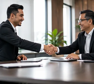 Professionals shaking hands after a business meeting